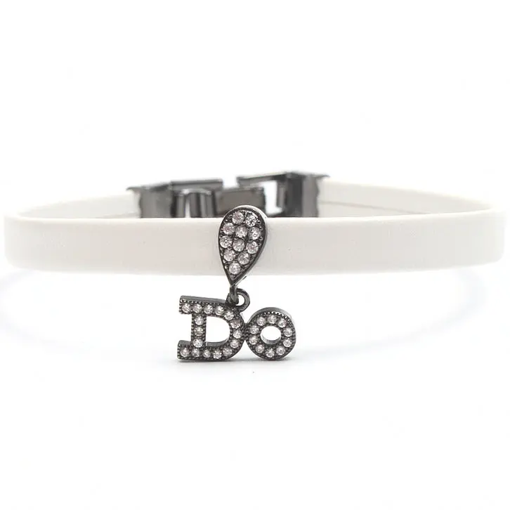 Black Micro Pave Clear CZ DO Шарм с бахромой 8*1 мм кожаный шнур сложить над застежкой браслет ювелирные изделия около 8 дюймов - Окраска металла: Black