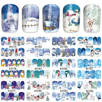 ZKO Christmas Snowman Nail Wraps Sticker Tips Manicura Nail Supplies Decal 12pcs/Lot A1177-1188