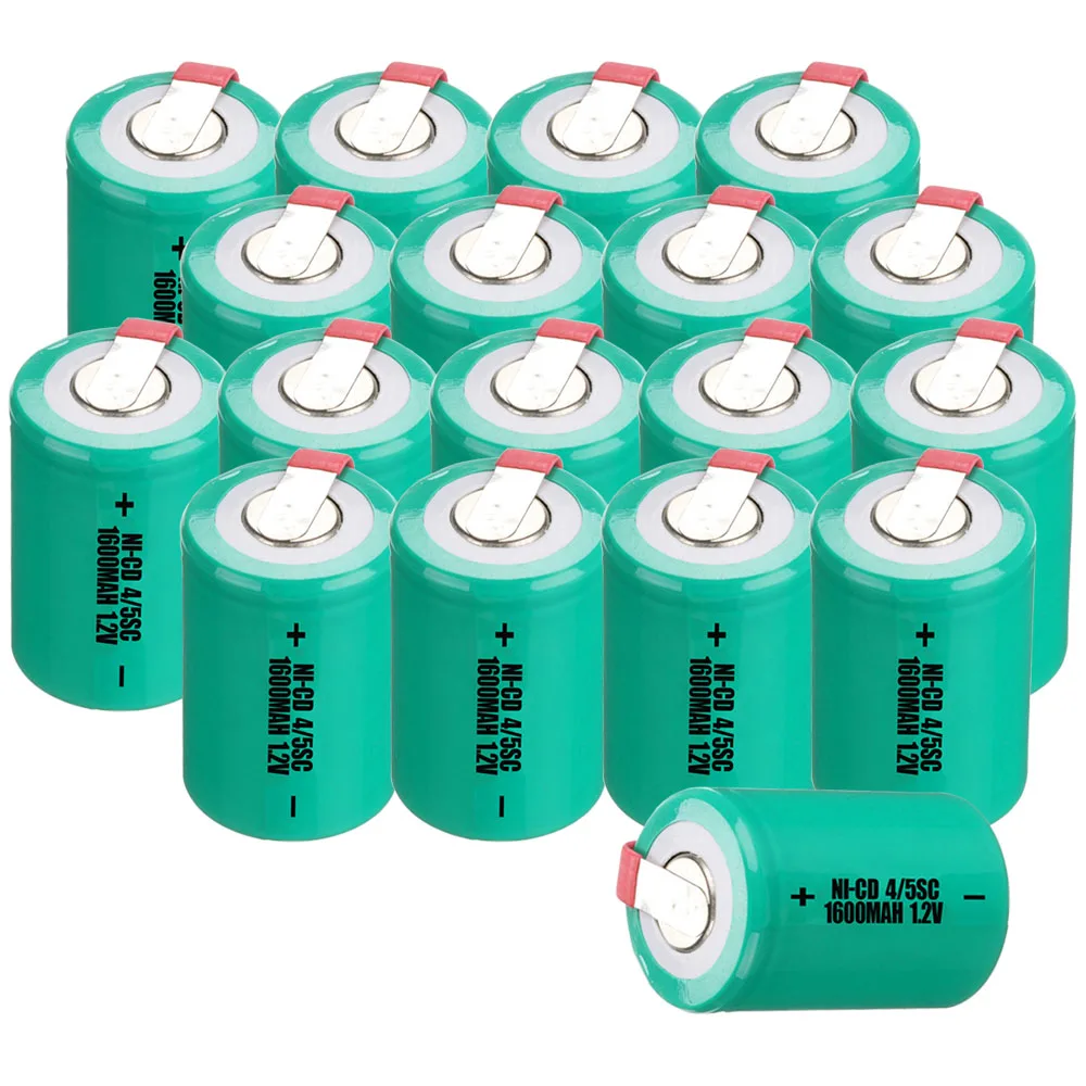 18 шт 4/5SC батареи 1,2 V подб батареи перезаряжаемые высокого Слива 1600 mah с вкладками цвет случайный