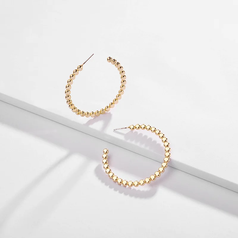 

Women Jewelry Simplicity Design Round Ball Copper Hoop Earrings Simple Metal C shape Hoops