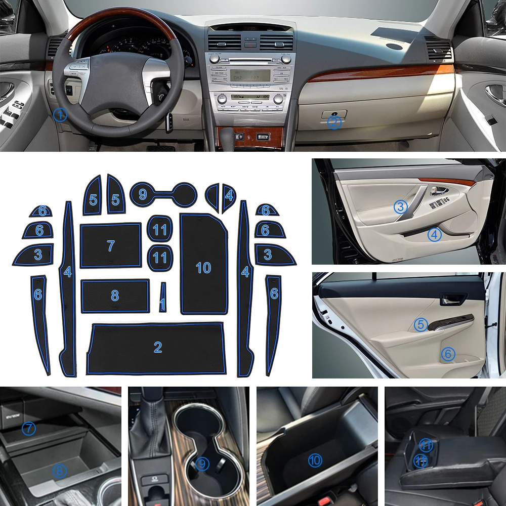 

22Pcs Door Groove Mat For Toyota Camry 2018 Gate Slot Pad Cup Armrest Storage Mat Center Console Liner Rubber Non-slip Mat