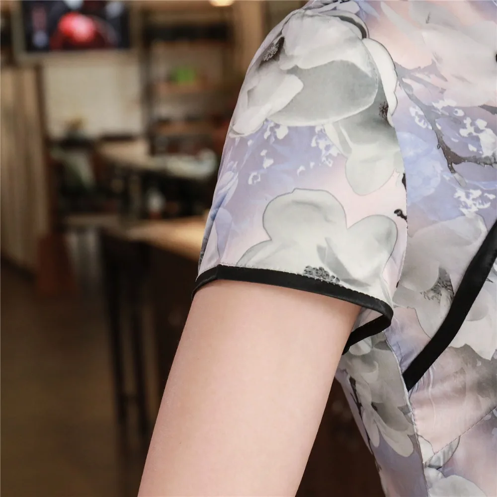 Шанхай история короткий рукав цветочный Qipao длиной до колена cheongsam платье китайский Восточный платья для женщин