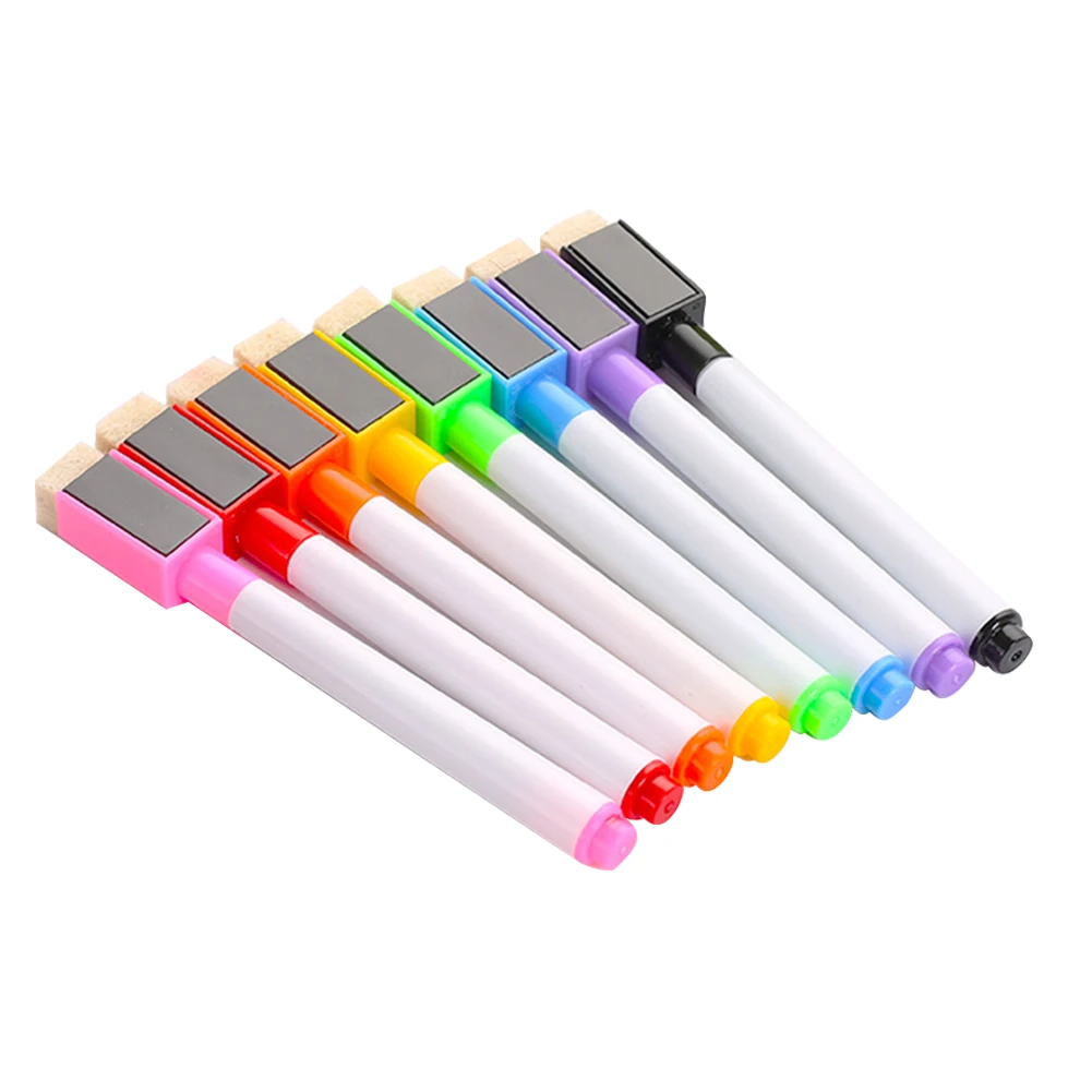 

8pcs White Board Magnetic Office Maker Pen Art Tools Students Chalk Ink Erasable With Brush Portable School