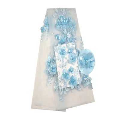 as picture Attractive 3D Flowers beaded Mesh Lace Fabric Excellent Nigerian Tulle Lace Fabric with beads for dress HX784-2 - Цвет: as picture