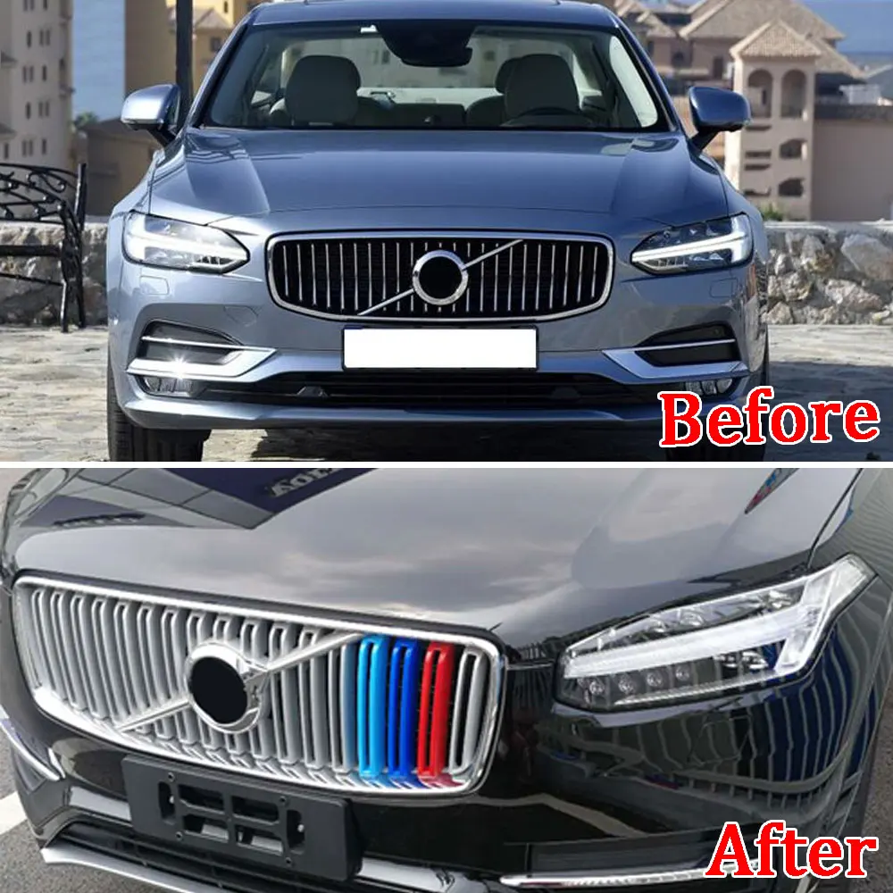 3 cor Centro Grille Cobertura de Guarnição Corrida Grade Dianteira do Carro de Plástico Se Encaixa para VOLVO XC90 2016 2017 2018 Acessórios Do Carro styling|Grades de corrida| | -