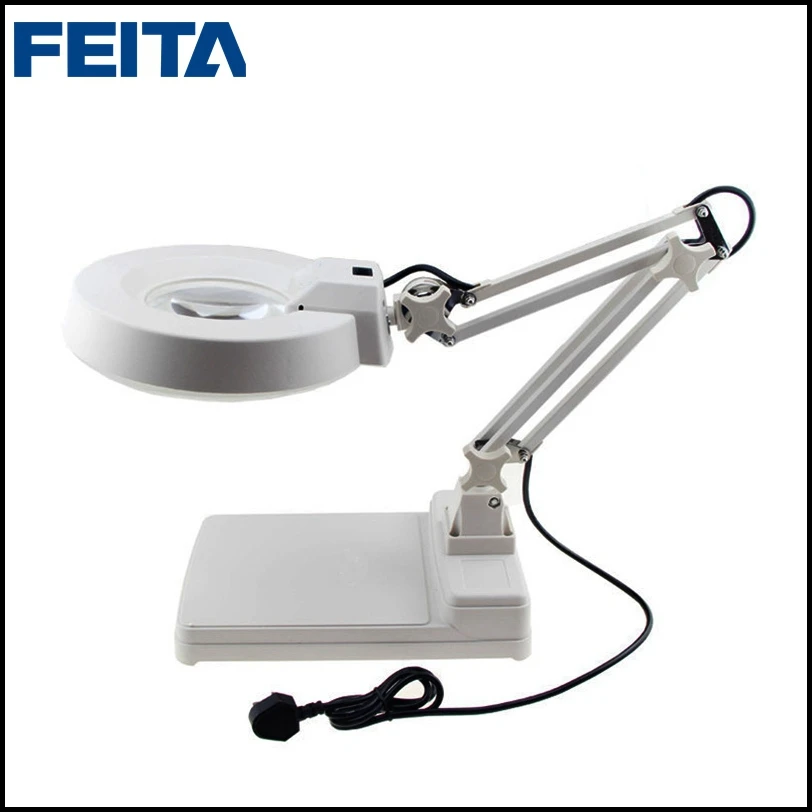 FEITA 220V/110V Desktop Optical Magnifier Glass Lamp Tabletop LED Light