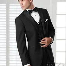 Новое поступление две кнопки черный жених смокинги нотч жениха мужчины свадебные костюмы жених( куртка+ брюки+ галстук+ жилет