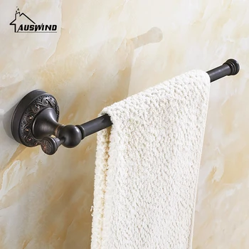 

Black Brass Single Towel Bar European Bathroom Towel Rack Hanging Rod Rotary Black Carved Bathroom Hardware Accessories