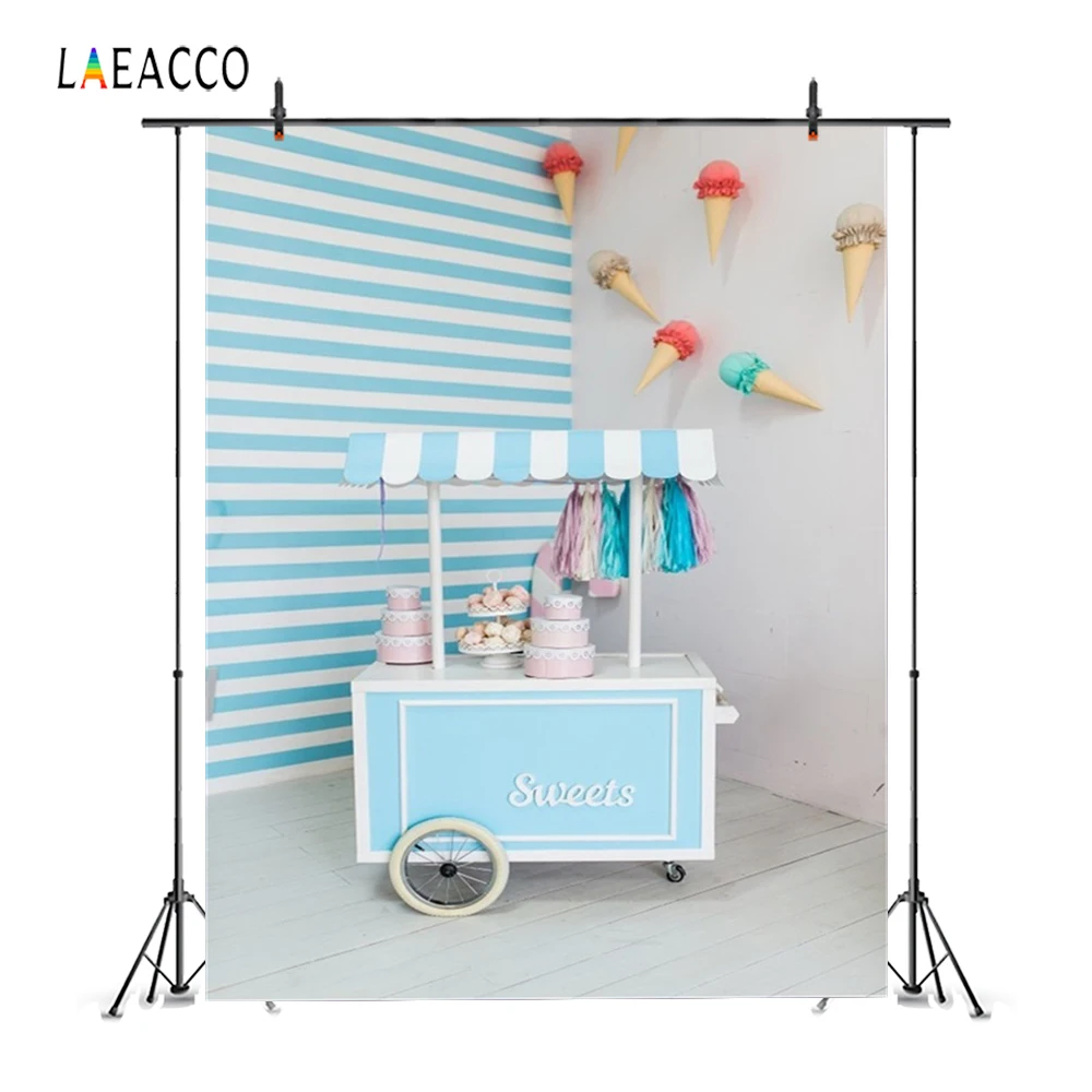 Laeacco Sweets Cake Ice Cream Cart House Baby Children Birthday Scene Photography Background Photographic Photo Backdrop Studio 
