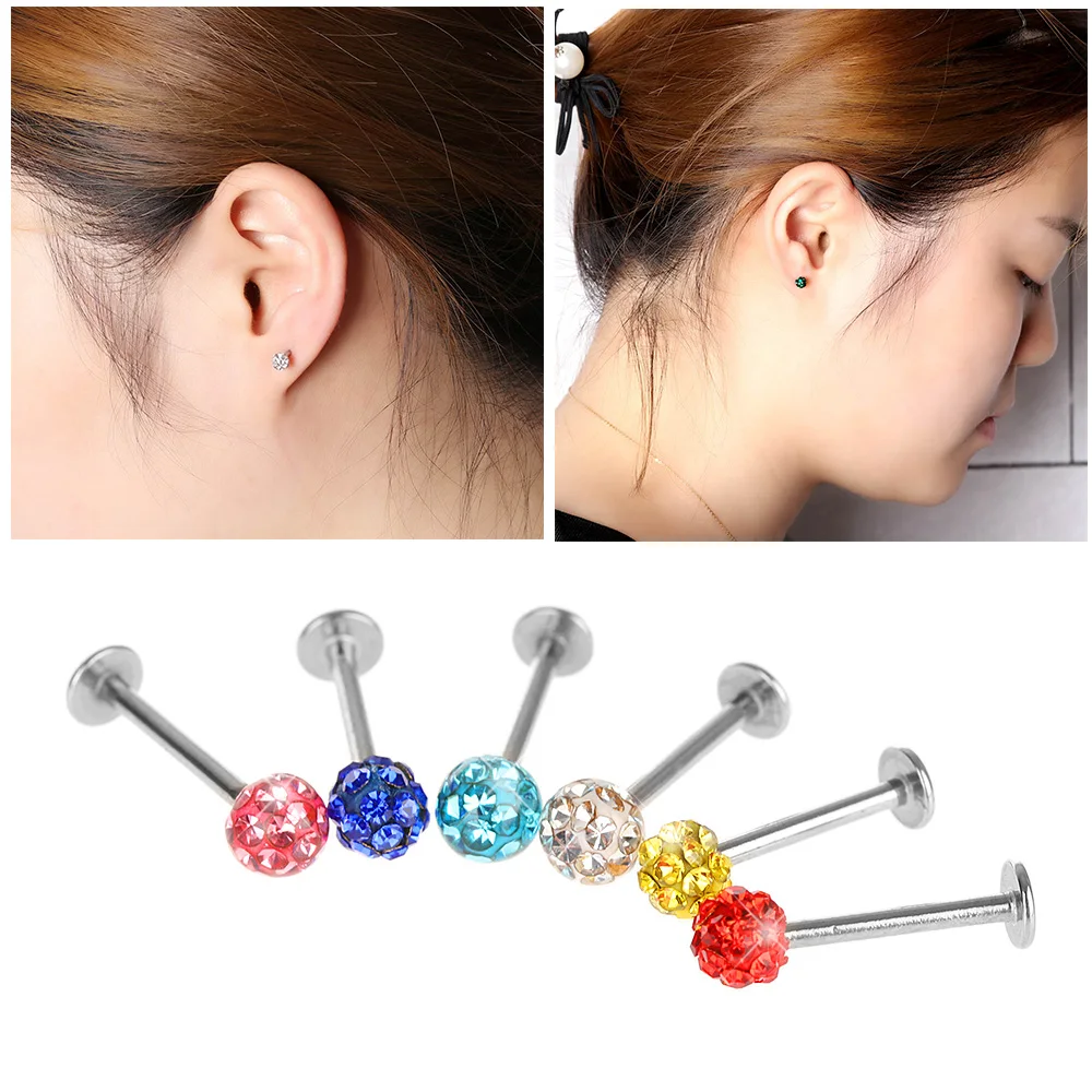 

1/2PCS Thickness Luxury Crystal Ball Lip Ear Rings Stud Stainless Steel Tragus Body Piercing Gift Fashion Shine Jewelry For Ear