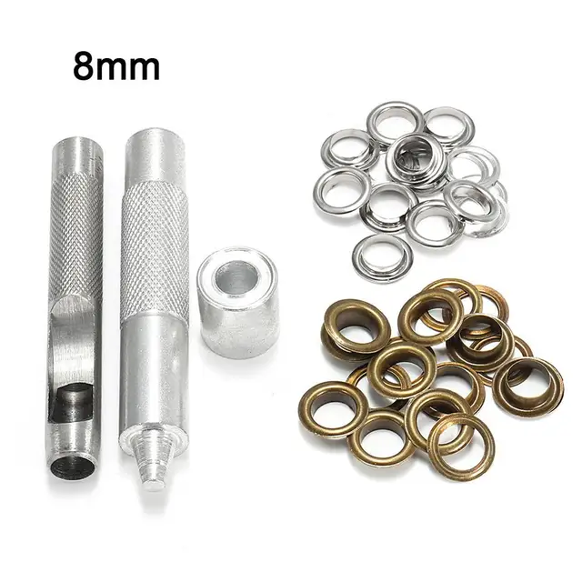 Set Die Hole Punch Snap Fasteners Press Studs Rivet Kit Punch +3.517mm 10 of Silver Eyelets +10