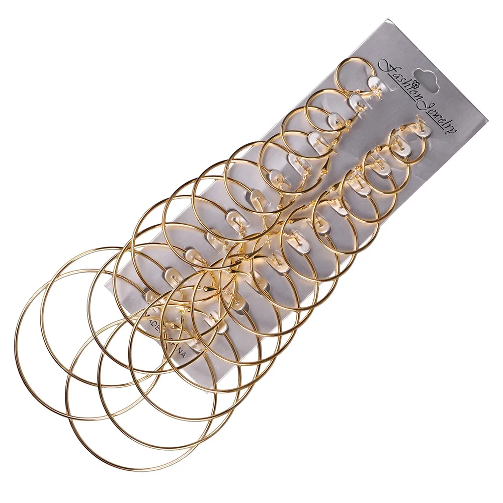

New 6/12 Pairs/set Rock Punk Gold Silver Mix Color Big Circle Earrings Hoop Steampunk Women Statement Earring Set Party Jewelry