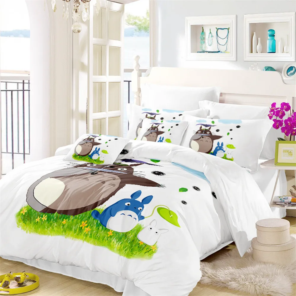 Детский комплект постельных принадлежностей с рисунком Тоторо, Зеленый Натуральный пейзаж, пододеяльник, набор постельного белья с принтом Susuwatari, пододеяльник, 3 шт