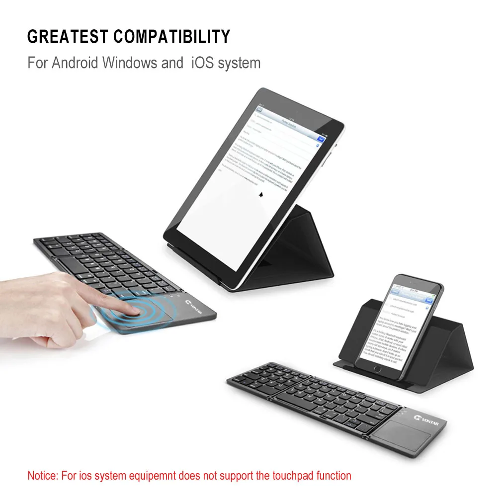Portátil dobrável teclado bluetooth sem fio recarregável