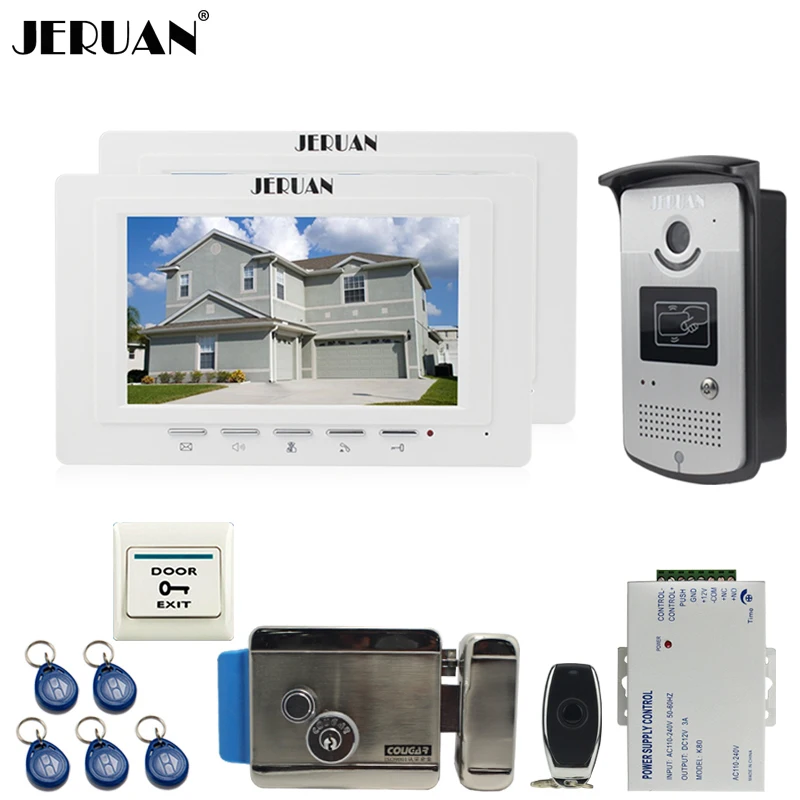 

JERUAN two luxury 7`` LCD Video Door Phone System 700TVL Camera access Control System+Electronic lock+Remote control Unlock