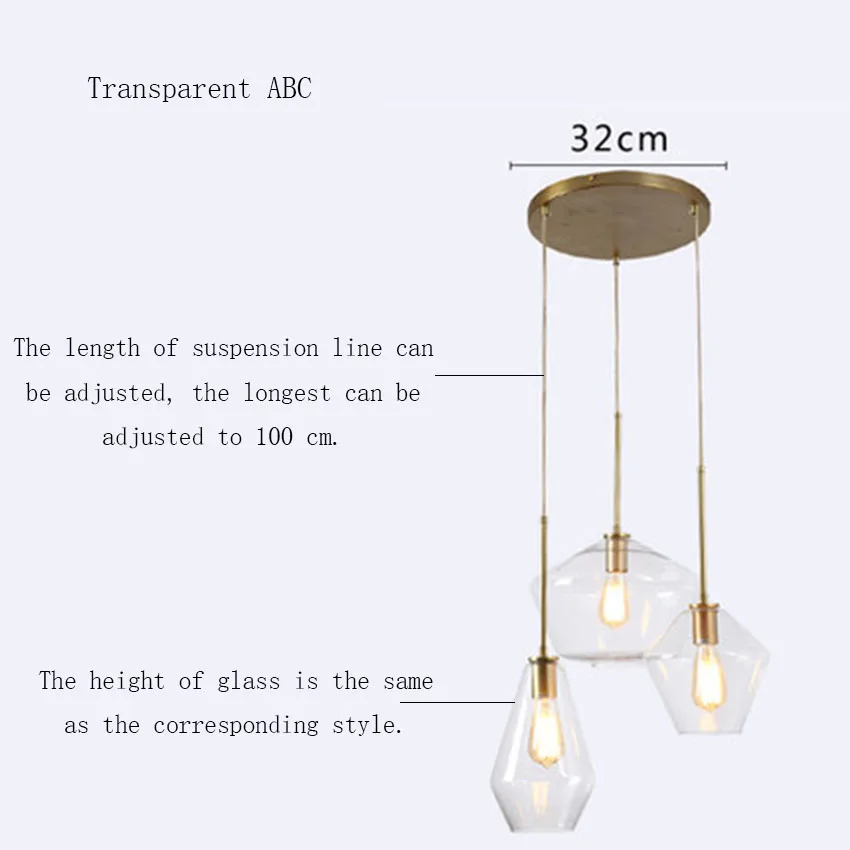 Скандинавский Лофт ретро обеденный стеклянный подвесной светильник для гостиной, спальни, внутреннего освещения, Светильники для лестницы, коридора, освещение, светильник - Цвет корпуса: Transparent ABC