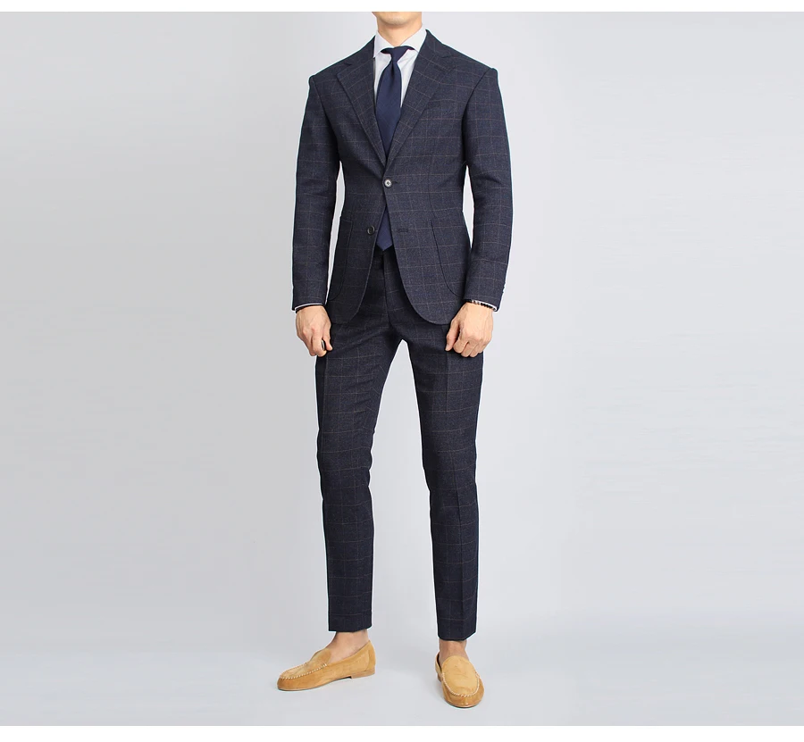 2019 New Fashion Mens Slim Fit Business Suit Mens Plaid Striped Wedding Tuxedos Suits 2 Pieces Grooming Tailor Made Suits