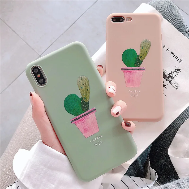 Silicone Cactus Cute Case For iPhone 8 8plus 7 7 Plus Cases Soft Phone Case For iphone 6 s 6s Plus X XR XS Max Cases Cover Coque