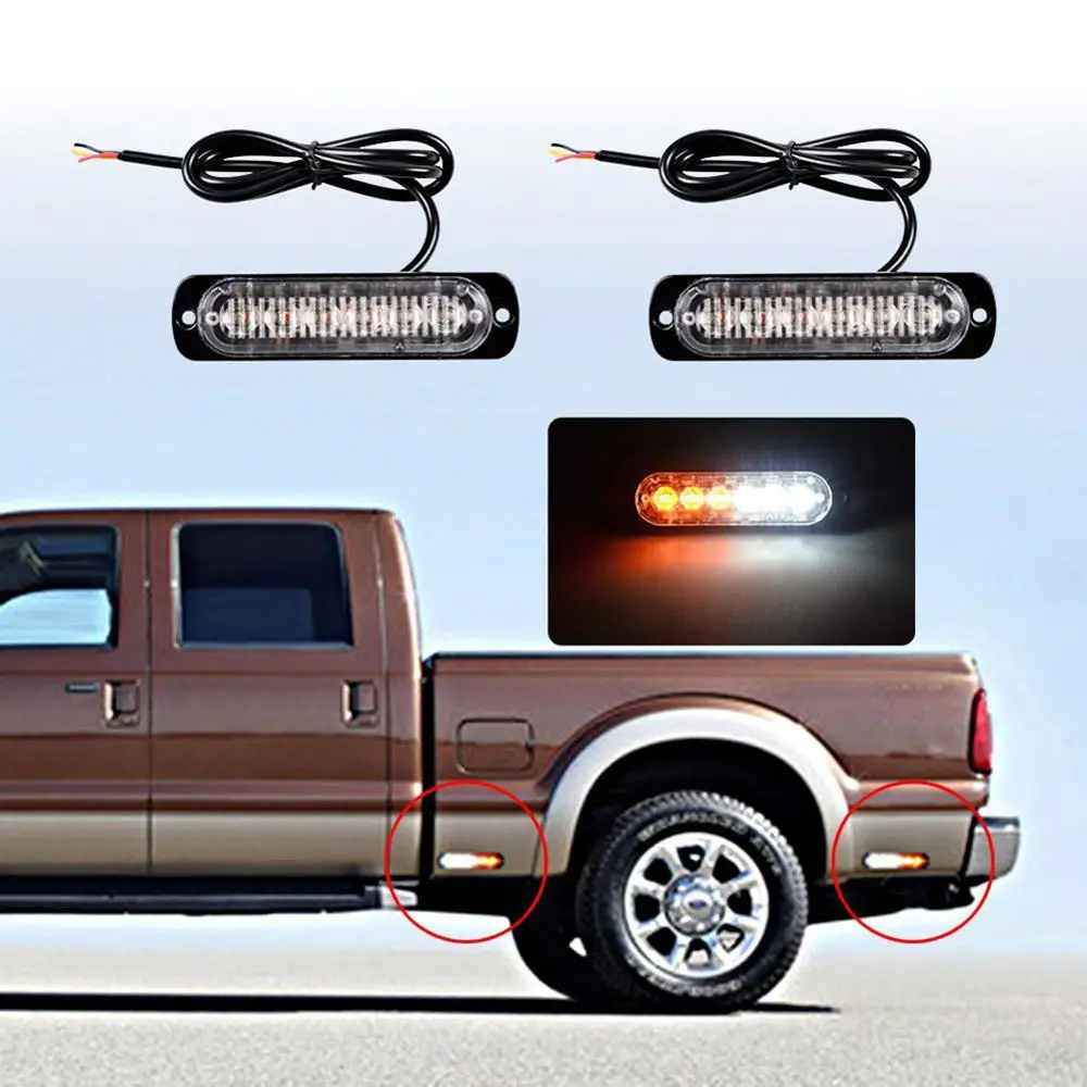 LED Flash Warning Light Surface Mount Amber White  6 LED Warning Emergency Flashing Strobe Light Bar 12V 24V Ultra Thin Slim Strobe LED Light head  Emergency Hazard Beacon Caution Warning Strobe Lights (5)