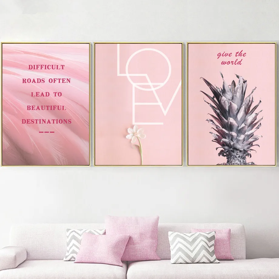 Pink-Pineapple-Flower-Motivational-Quote-Wall-Art-Canvas-Painting-Nordic-Posters-And-Prints-Wall-Pictures-For