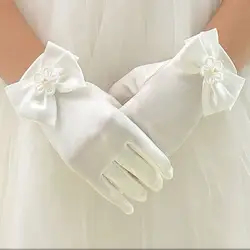 Удобные прекрасный для девочек в цветочек вечерние бантом женские перчатки без пальцев Варежки Для женщин церемонии причастия аксессуары