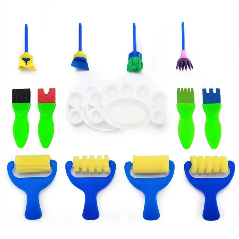 

14 Pieces Kids Sponge Painting Brushes for Early Learning Mini Flower Sponge Brushes Drawing tools
