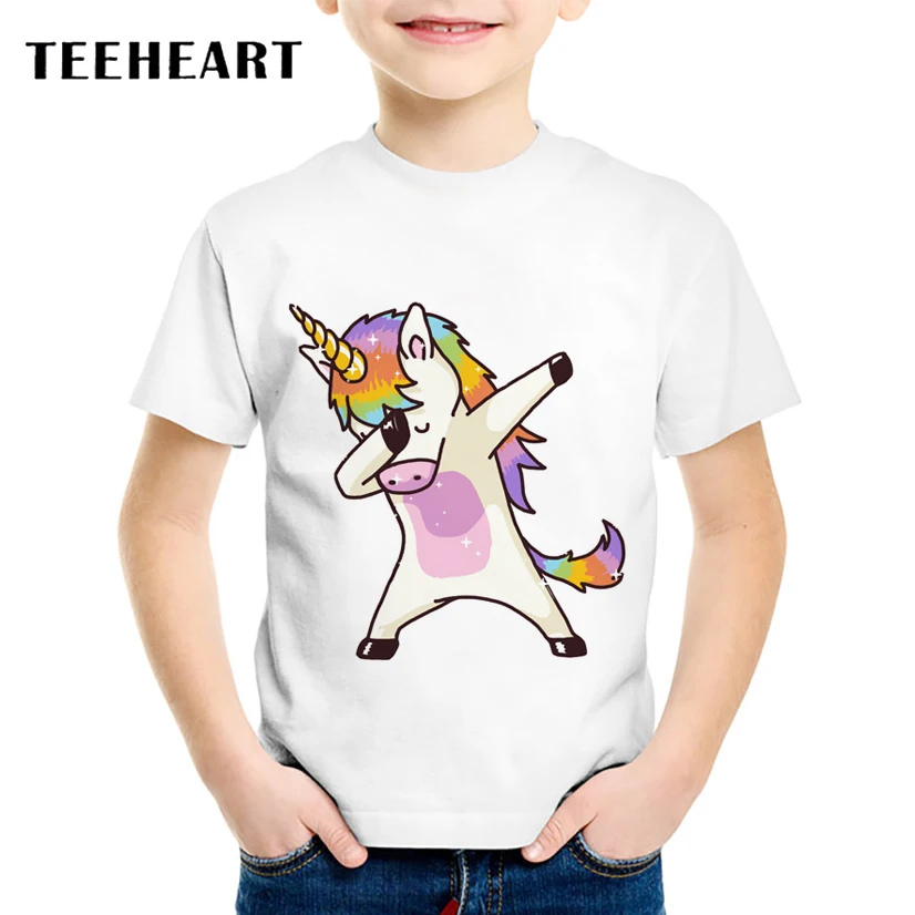 

TEEHEART Boys/girls's Modal T-shirt Fashion Dabbing Unicorn Cartoon Printed T shirt 18M-10T Children Summer Tee Shirts TA581
