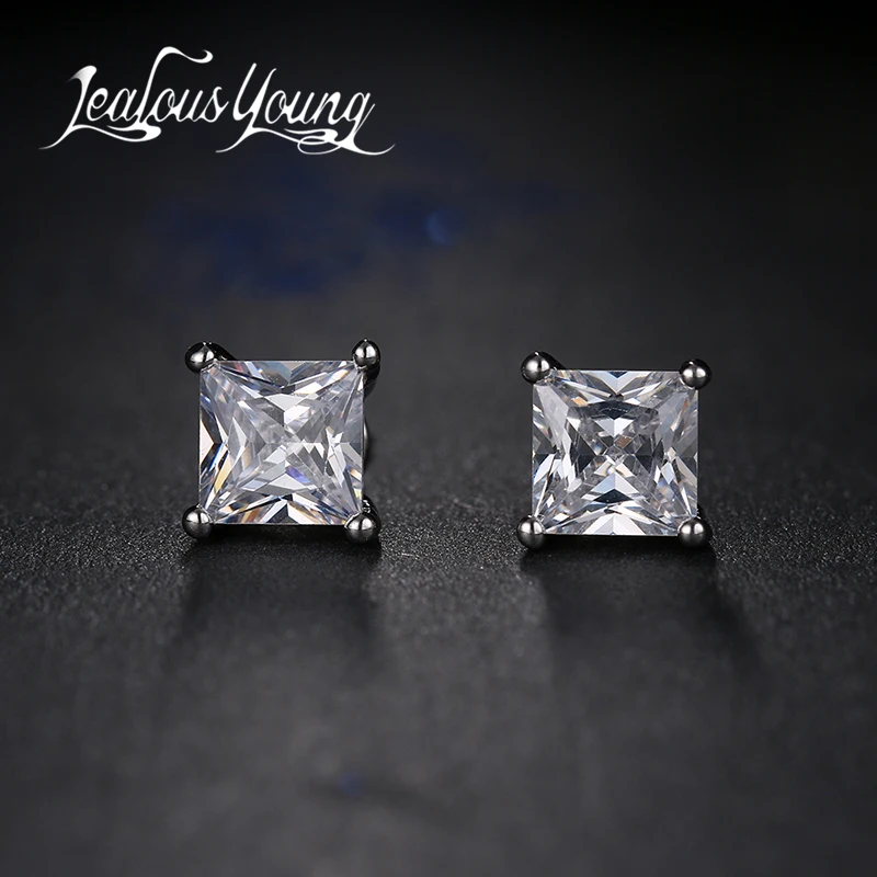 Classic Square Cubic Zirconia Stud Earrings for Men Small CZ Crystal