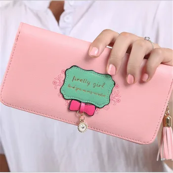 

Women Solid Long Wallet Card Holder Tassel Women Wallet Bow Coin Purse Card Holder Large capacity Wallet Handbag Cartera mujer