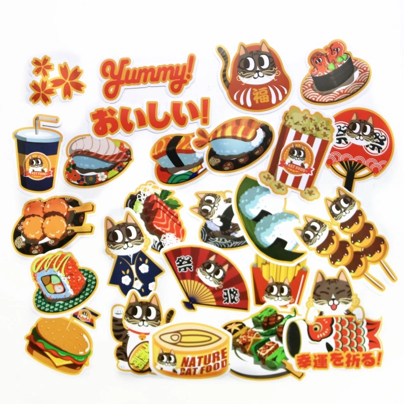 

25pcs Japanese style cat food Stickers for Laptop Phone Skateboard Luggage Funny Graffiti Decals Cool DIY Sticker