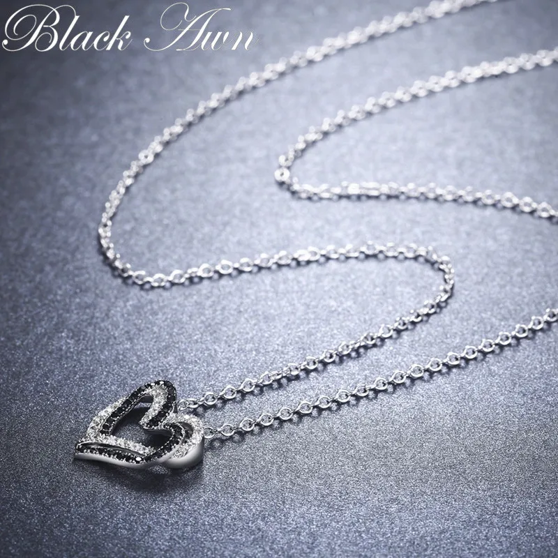 New Black Awn Necklace Silver Color Necklace Women Jewelry Heart Black&White Stone Pendants P107 pendant necklace silver necklace silver pendant