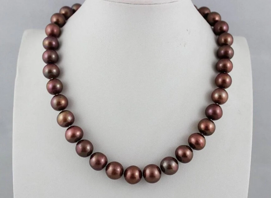 

Free shipping@@@@@Genuine Big size freshwater pearl necklace brown 11-13mm 17" Alloy "Handmade"beauty