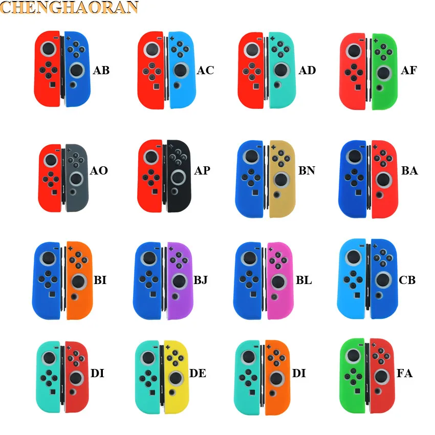 Настраиваемый 60-100 цветов зеленый розовый желтый силиконовый чехол для kingd переключатель контроллер защитный резиновый для NX NS Joy-con - Цвет: 16Colors each 1set