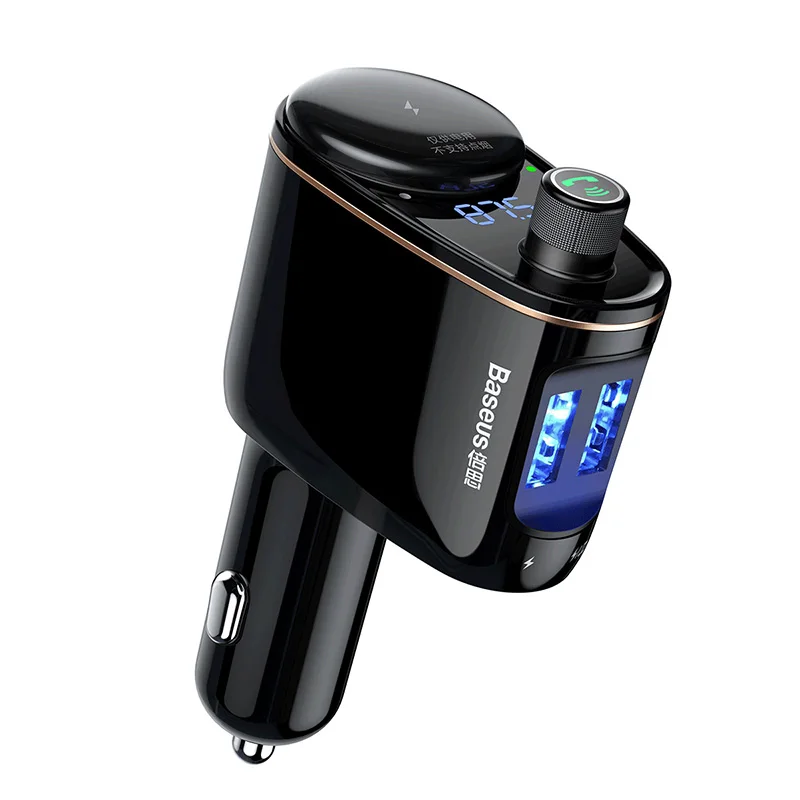 Автомобильный fm-передатчик Baseus, Bluetooth, гарнитура, автомобильный комплект, двойной USB выход с расширением прикуривателя, аудио MP3 плеер - Название цвета: black