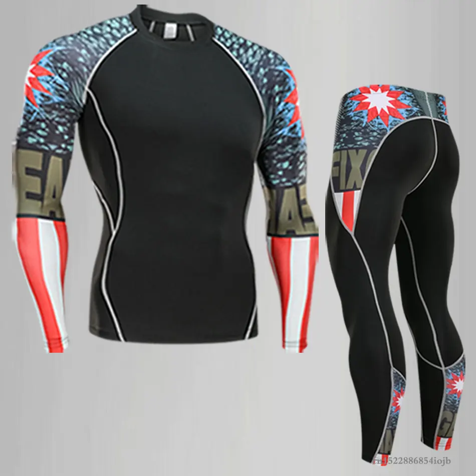 

Mens Sports Running Set Compression Shirt + Pants Skin-Tight Long Sleeves Fitness Rashguard MMA Training Clothes Gym Yoga Suits