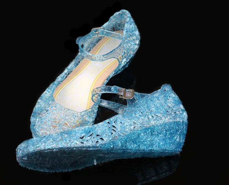 Новинка; обувь «Эльза»; обувь принцессы для девочек; сандалии с голубыми кристаллами; обувь для костюмированной вечеринки «Эльза»; синие сандалии из ПВХ со снежинками; От 5 до 10 лет