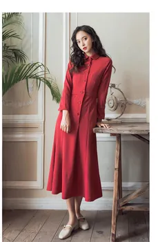 

2018 Spring Women Retro Single-breasted Red Dress Women A Line Slim Sexy Mermaid Dress Vintage High Waist Midi Dress Vestidos