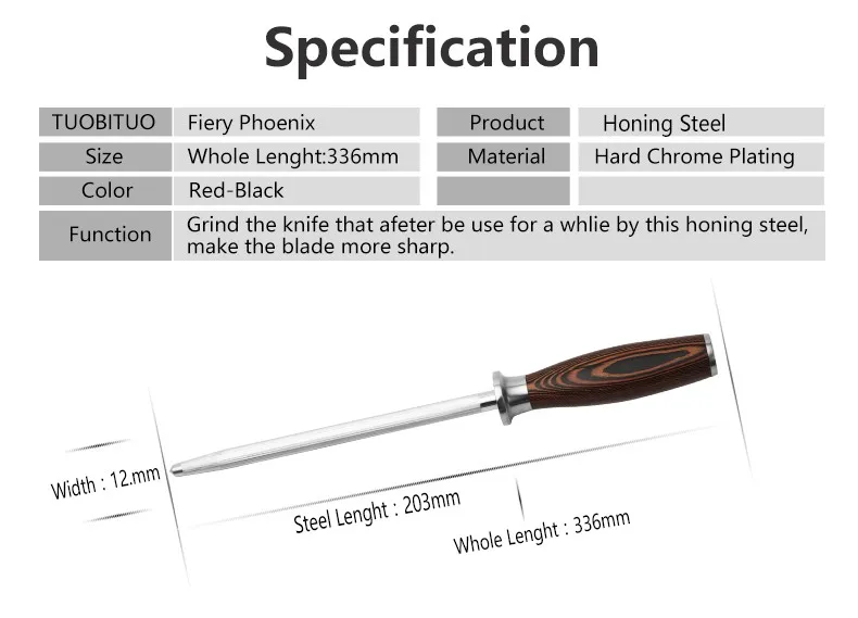 TUO столовые приборы из нержавеющей стали хонинговая сталь Заточка для кухонный нож шеф-повара Измельчить