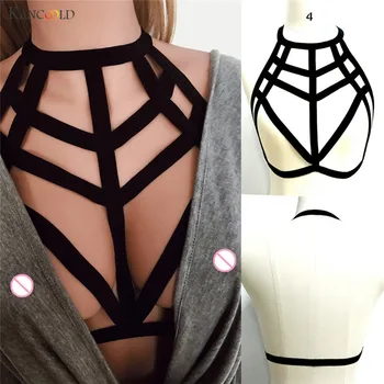 

New Fashion Gothic Women Sexy Harness Cage Bra Ladies Halter Elastic Cage Sexy Strappy Bra Bustier Cropped Body Belt Black S1520