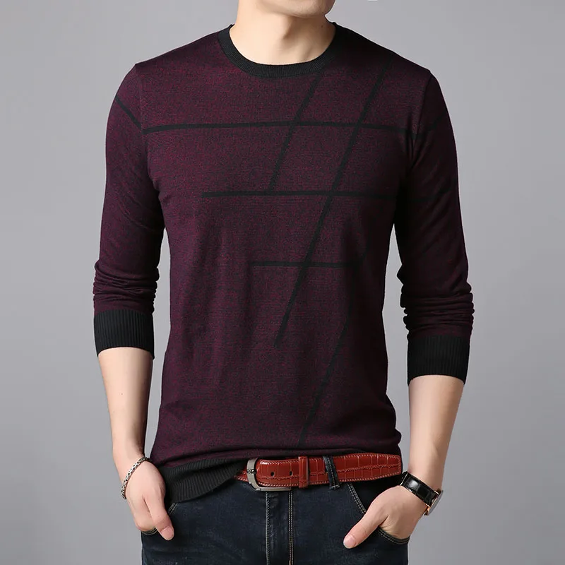 Высококлассный модный брендовый свитер с круглым вырезом, мужские пуловеры, облегающие вязаные Джемперы, зимняя повседневная мужская одежда в Корейском стиле - Цвет: Красный