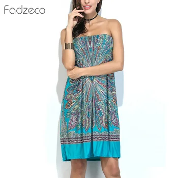 

Fadzeco Africa Dress For Women Sexy Sleeveless Bandeau Midi Dress 2019 New Summer Beach Style Tribal Pattern Dress