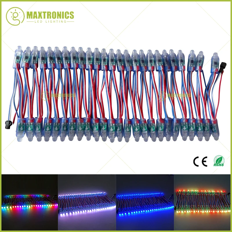 50 шт. WS2811 12 V 12 мм светодиодный модуль, черный/зеленый/белый/RWB» провод Новогодняя гирлянда; адресуемых, IP68 из водонепроницаемого материала