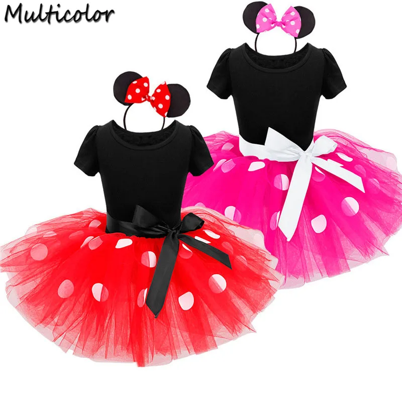 

NEW Summer Kids Gift Cartoon Minnie Party Dress Fancy Costume Cosplay 2017 Girls Minnie Dress+Headband 9M-8Y Infant Baby Clothes