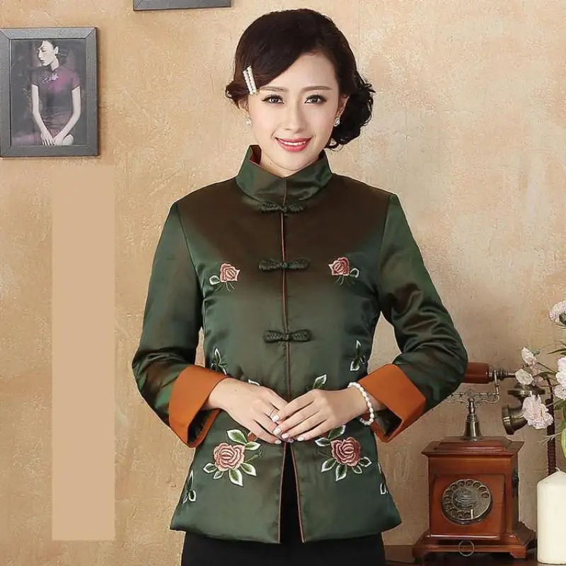 Buy Floral Vintage Lady Coat Chinese Mandarin Collar Elegant Outwear Winter