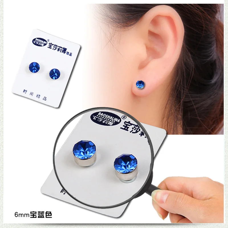 JeeMango stainless steel 10 Color Cubic Zirconia Without Pierced Ears Earrings Health Magnet Clip Earrings For Women Men C00006