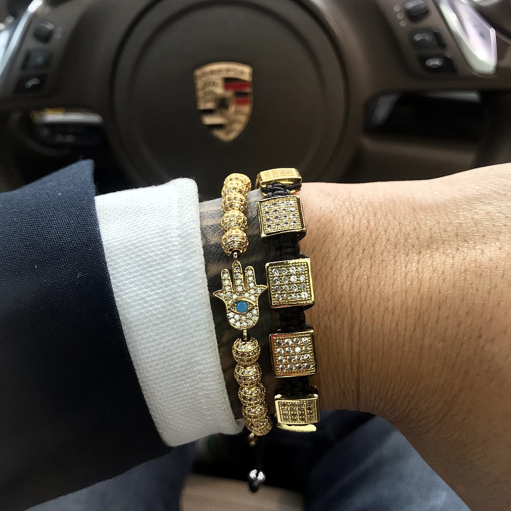 

Mcllroy bracelet men/luxury/gold/stainless steel beads bracelet homme evil eye pave cz zircon jewelry personalized custom logo