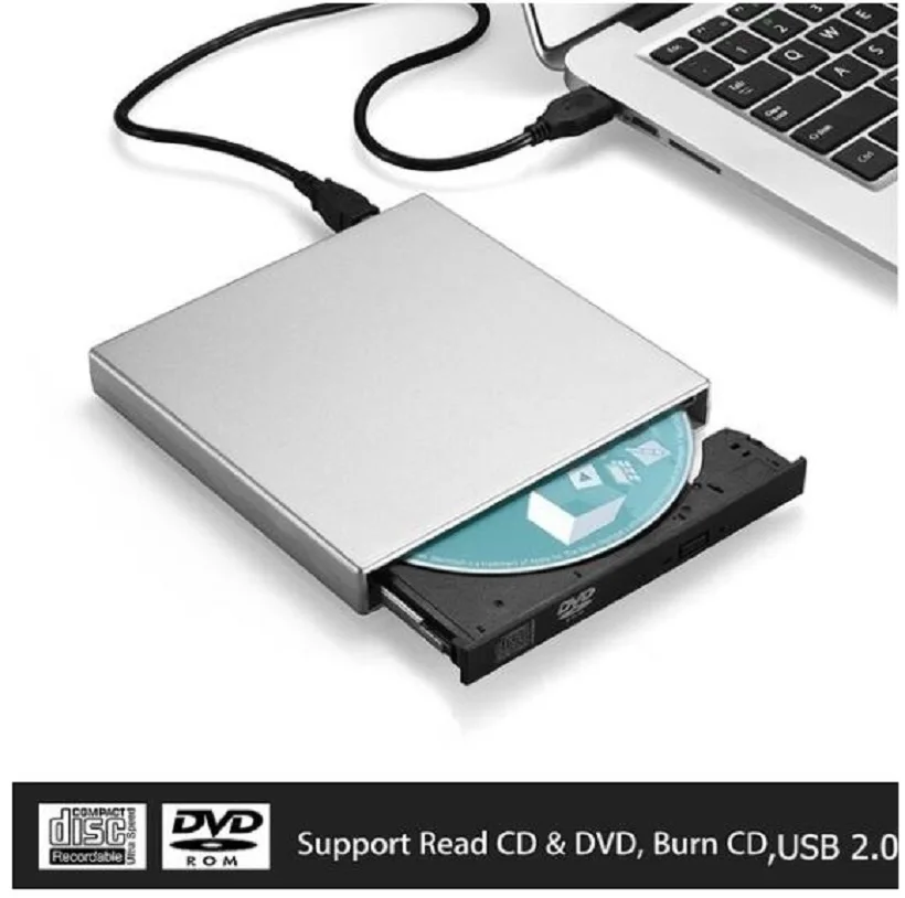 Fanshu USB внешний CD-RW горелки DVD/CD ридер плеер с двумя USB кабелями для Windows, Mac OS ноутбук