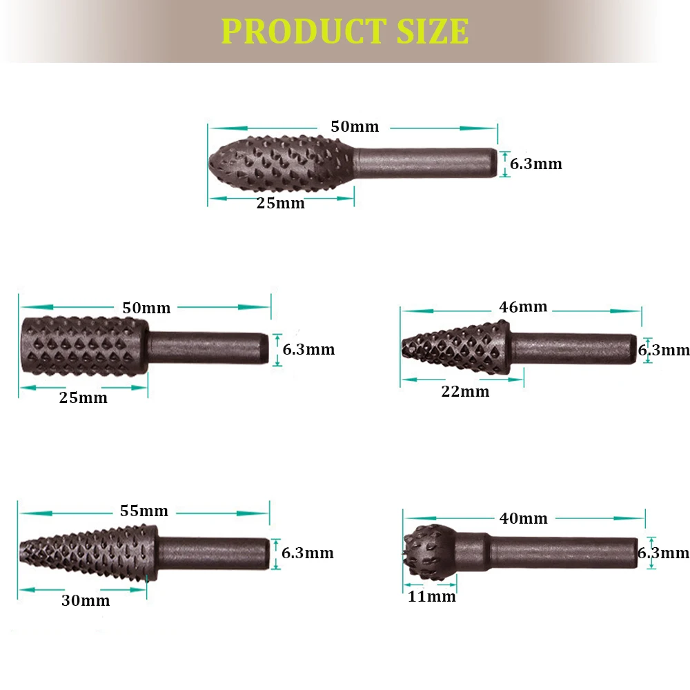 WHDZ универсальные 5 шт. стальные роторные напильники 1/" с хвостовиком роторные рукодельные деревянные биты шлифовальные Деревообрабатывающие инструменты дрель ручной инструмент