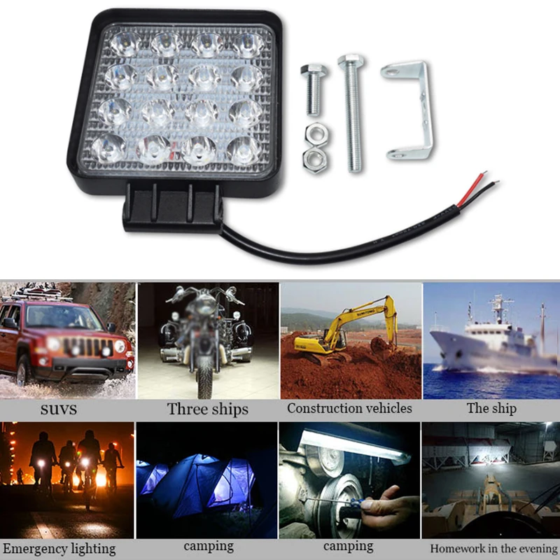 Waterproof Car Boat 48W Floodlight LED Off-road Work Light Lamp 10-30V Super Bright Truck Driving LED Working Light Car-Styling