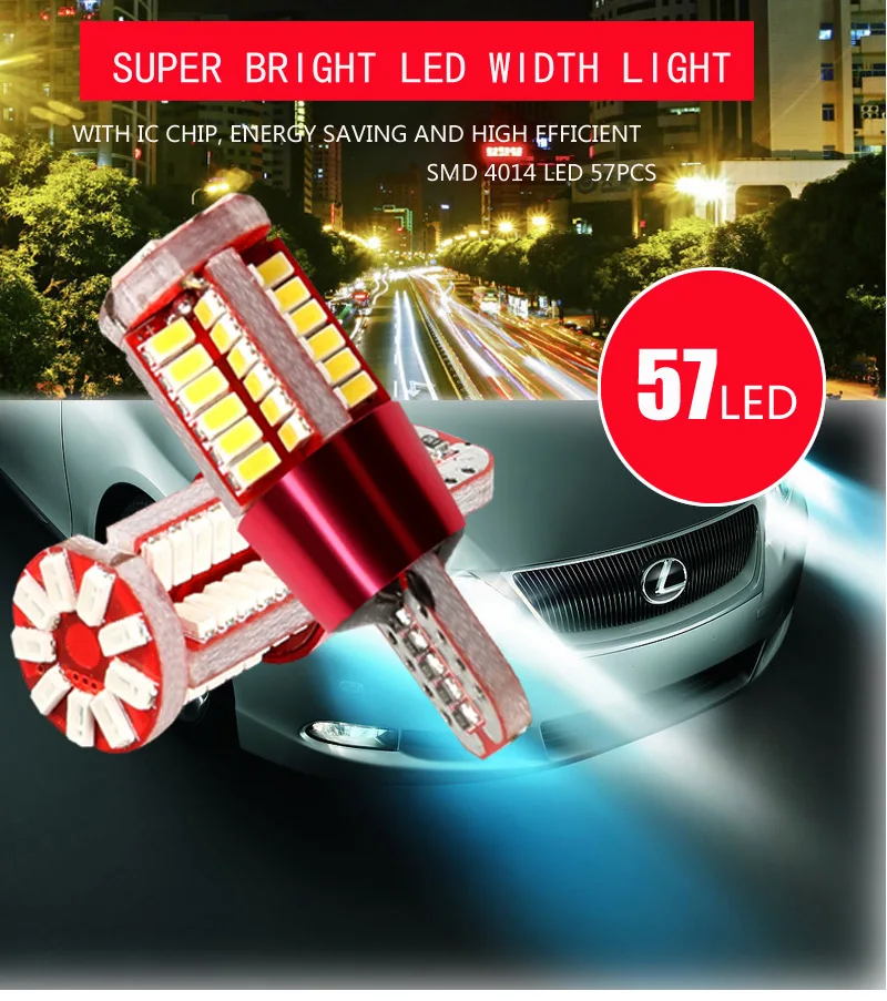 100 шт./T10 светодиодная Автомобильная w5w canbus супер яркая 57smd широкая лампа